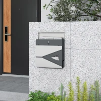 HOMCOM Wall Mounted Post Box with Viewing Window, 2 Lock, Modern Galvanised Steel Mailbox with Copper Core, Weatherproof Letterbox for Outdoor Use, Easy to Install, Silver(m-10)