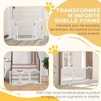 PawHut Barrière de sécurité chien barrière modulable pliable pour animaux de compagnie avec pied de support MDF bois massif 154,5 x 61 cm blanc(m-8)