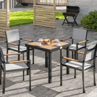 Outsunny 78 cm Garden Dining Table for 4 People, Square Outdoor Coffee End Side Table with Aluminium Legs, Natural Wood Finish(m-10)