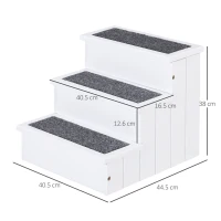 PawHut Dog Steps for Bed Sofa, 3 Step Wooden Dog Stairs for Sofa, Pet Stairs with Storage for Small Cats and Puppy, White(m-3)