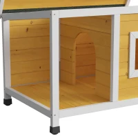 PawHut hondenhok met veranda, scharnierend dak, raam, verstelbare poten, natuurlijk hout, oranje, 85,5 x 62 x 60 cm(m-10)