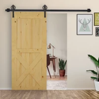 HOMCOM Herraje Puerta Corredera 200 cm Kit de Puerta Corredera de Madera Acero al Carbono Baño Cocina Dormitorio Negro(m-2)
