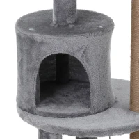 PawHut krabpaal kattengrot kattenhuis 4 verdiepingen met speelballen zitstok, sisalzuil en krabplank, groot, stevig, luxe, sisal pluche grijs 48 x 48 x 104 cm(m-11)