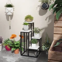 Outsunny Bloemenrek, 4 niveaus, voor binnen en buiten, metalen frame, 34L x 34B x 70H cm, zwart+wit(m-7)