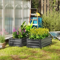 Outsunny Set of Two 110 x 50cm Steel Planter Boxes -  Light Grey(m-2)