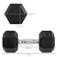 HOMCOM Set 2 Manubri Esagonali da 10kg in Metallo e Gomma per Workout in Palestra, Casa e Ufficio, Nero(m-3)