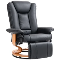 HOMCOM Relaxstoel met Ligfunctie, Draaibaar, tot 150 kg, Kunstlederbekleding, Stalen Frame, Zwart(m-10)