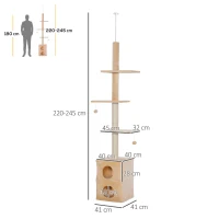 PawHut Tiragraffi a Soffitto Multilivello 220-245cm Palestra per Gatti con Cucce, Piattaforme e Corde in Juta, Giallo(m-3)
