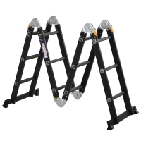 HOMCOM Echelle aluminium pliable multifonction 5 positions 3,7 m 12 échelons certification NF EN131 charge max. 150 Kg noir(m-11)
