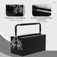 DURHAND Boite à outils métallique - coffret à outils - caisse à outils 3 niveaux 5 plateaux rétractables - tôle acier noir(m-6)