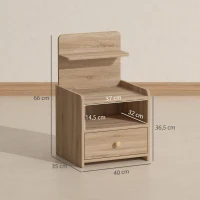 HOMCOM Bijzettafel, Nachtkastje met Opbergruimte, Spaanplaat, Kantelveilig, Modern, Natuurlijk Hout(m-3)