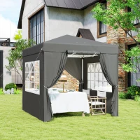Outsunny 2,5 x 2,5 m Pop-up-Pavillon mit Seitenwänden und Transporttasche, UPF50+ höhenverstellbares Gartenzelt, Dunkelgrau(m-10)