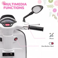 AIYAPLAY 12V Vespa Licensed Kids Electric Motorbike w/ Music, Lights, FM Radio, for 3-6 Years - White(m-5)