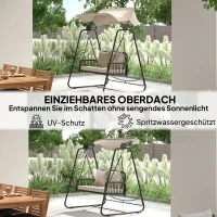 Outsunny Hollywoodschaukel Rattan 2-Sitzer Gartenschaukel mit Sonnendach Kissen bis 240 kg 149 x 121 x 180 cm Khaki(m-4)