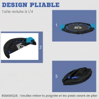 HOMCOM Trampoline de fitness gymnastique avec poignée réglable, pliable, 6 pieds, 28 ressorts Ø 102 cm, noir bleu(m-5)