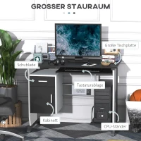 HOMCOM Computerbureau bureau met antislip schuiflades zwart + wit + zilver(m-4)