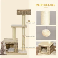 PawHut kattenboom multifunctionele krabpaal kattengrot speelbal bruin + beige(m-5)
