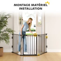 PawHut Barrière de sécurité parc enclos chien modulable pliable porte intégrée 300L max. x 74,5H cm métal PP noir(m-9)