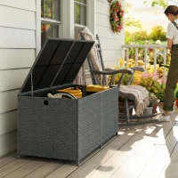 Outsunny Rattan Auflagenbox 650L wetterfest UV-beständig Kissenbox mit Deckel Rollen Stauraum 150 x 75 x 74 cm Dunkelgrau(m-10)