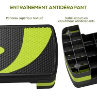 HOMCOM Stepper fitness aérobic hauteur réglable surface antidérapante 80 x 31 x 20 cm noir vert(m-6)