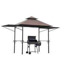 Outsunny 2.4 x 1.5 m (8' x 5') Grill Gazebo Canopy with Extendable Side Awnings, Outdoor BBQ Gazebo Shelter with 2 Side Shelves for Garden, Patio, Barbecue, Picnic, Coffee(m-10)