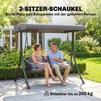 Outsunny Hollywoodschommel Rotan 2-persoons Tuinschommel met Verstelbaar Zonnedak en zachte kussens A-frame Donkergrijs(m-4)