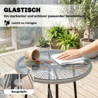 Outsunny 3-teiliges Outdoor-Möbelset, 1 Tisch, 2 Stühle, Rattan-Geflecht, Stahlrahmen, Kaffeetisch mit Glasplatte, Dunkelgrau(m-7)