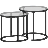 HOMCOM Nest of Tables with Steel Frame and Tempered Glass Tabletop, Modern Coffee Table Set of 2, Black