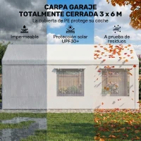 Outsunny Garaje Exterior para Coche 3x6 m Impermeable de PE Resistente Marco de Acero Galvanizado Altura Ajustable Blanco(m-5)