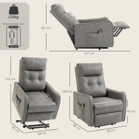 HOMCOM Cadeira Reclinável Elétrica com Elevação em Couro PU Controlo Remoto Assento com Molas Apoio para os Pés Cinzento(m-3)