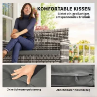 Outsunny 2-zits Rattan Tuinbank PE-Rattan Outdoor Terrasbank met Kussen, Anti-slip Matten, Stalen Frame, Lichtgrijs(m-6)