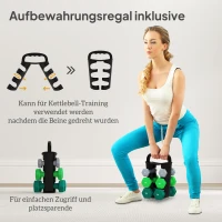 SPORTNOW Halterset met opbergrek, set met 6 halters voor fitness-training, 2 x 1kg, 2 x 2kg, 2 x 3kg(m-5)