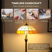 HOMCOM Tiffany-Style Floor Lamp with Handcrafted Stained Glass Shade, 152cm Tall Vintage Standing Lamp with Foot Switch and Dual Sockets for Living Room Bedroom, Bronze Tone and Orange(m-5)