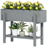Outsunny Fioriera Rialzata con Ripiano Inferiore e 2 Fori di Drenaggio, in Legno di Abete, 100x30x70.5 cm, Grigio(m-11)