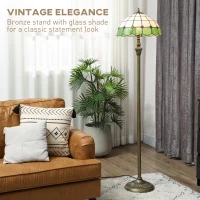 HOMCOM Tiffany-Style Floor Lamp with Handcrafted Stained Glass Shade, 152cm Tall Vintage Standing Lamp, Bronze Tone and Green(m-4)