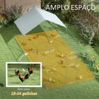 PawHut Galinheiro para Exterior 3x6 m Galinheiro de Aço Galvanizado com Comedouro Suspenso Tipo Espeto Poleiro Anti-UV Prata(m-4)