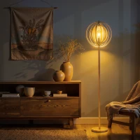 HOMCOM Lampada da Terra per Soggiorno Design, Paralume con Anelli Regolabili in Legno, Lampadine E27, Ф38 x 160 cm(m-1)