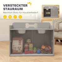 PawHut Verhoogd voerstation met 2 kommen en kast, MDF, roestvrij staal, botpatroon, grijs(m-4)