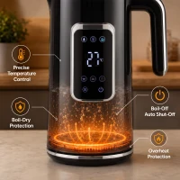 HOMCOM Electric Kettle, 1.7L Fast Boil 3000W Water Kettle with LED Display, Adjustable Temperature, Keep Warm Function, Black(m-5)