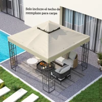 Outsunny Toldo de Recambio 3x3 m con Techo Doble con Orificios de Drenaje y Protección UPF30+ Crema Solo Toldo NO Incluye Marco(m-7)