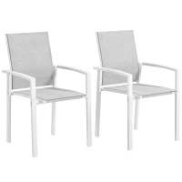 Outsunny Conjunto de 2 Cadeiras de Jardim Empilháveis com Tecido Transpirável e Estrutura em Aço 56x58x89 cm Branco e Cinzento(m-11)