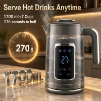 HOMCOM Electric Kettle, 1.7L Fast Boil 3000W Water Kettle with LED Display, Adjustable Temperature, Keep Warm Function, Grey(m-4)