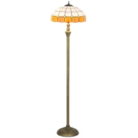 HOMCOM Tiffany-Style Floor Lamp with Handcrafted Stained Glass Shade, 152cm Tall Vintage Standing Lamp with Foot Switch and Dual Sockets for Living Room Bedroom, Bronze Tone and Orange(m-11)