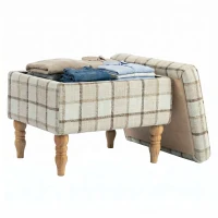 HOMCOM Linen Fabric Upholstered Footstool, Rectangular Storage Stool with Removable Top, Padded Seat and Hidden Space, Brown(m-12)