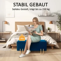 HOMCOM Gepolsterde bank met opbergruimte, metaal, rubberhout, schuim, 100 x 40 x 42 cm, donkerblauw(m-7)