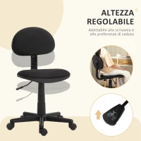 HOMCOM Sedia da Ufficio Girevole ad Altezza Regolabile, in Tessuto Elastico, Spugna e Acciaio, 43x51x73-85 cm, Nero(m-4)