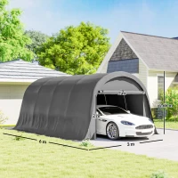 Outsunny Carport Zeltgarage 3x6m Winterfest Wasserdichtes Lagerzelt mit abnehmbaren Seitenwänden großer Rolltor, UPF50+(m-3)