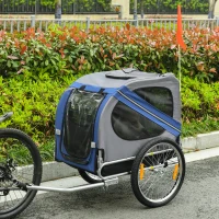 PawHut Carrello per Cani con Reti protettive, Bandierine e Catarifrangenti, 130x73x94 cm, Blu e Grigio(m-10)