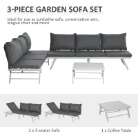 Outsunny 3 Pieces Garden Furniture Sets, 6 Seater Corner Sofa Set with Adjustable Backrest Chase Lounge with Slatted Metal Top Table, Padded Cushion, Grey(m-4)