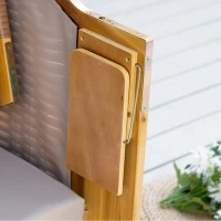 Outsunny strandstoel 3-zits ligbed met dak 2 klaptafels voetenbank chaise longue 5-traps rugleuning XXL polyrotan naturel 150 x 79 x 160 cm(m-8)